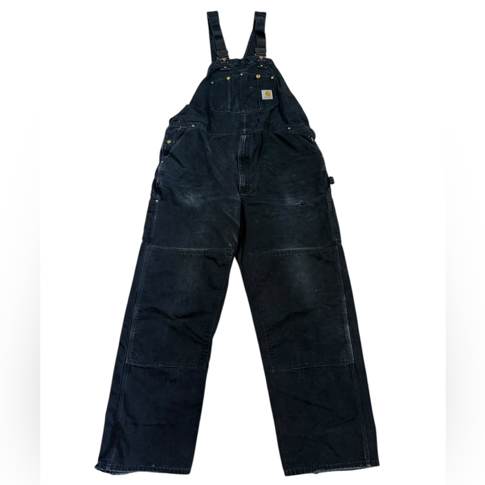 Carhartt Vintage Black Double Front Knee Faded Utility Overalls